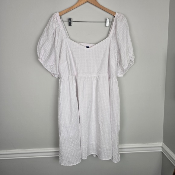 NWT Old Navy Womens Seersucker Puff Sleeve White Mini Dress Size 2X Cottagecore - Picture 2 of 12